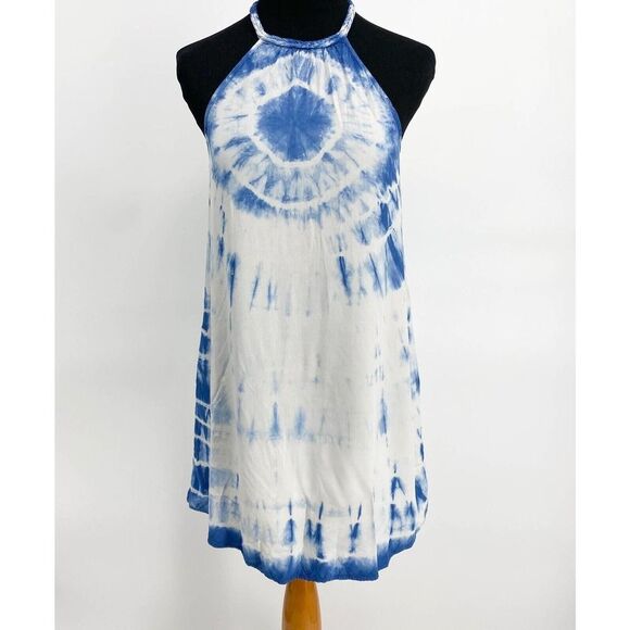 American Eagle‎ Blue White Tie Dye Halter Racerback Sundress Pockets Size XXS - Picture 1 of 6